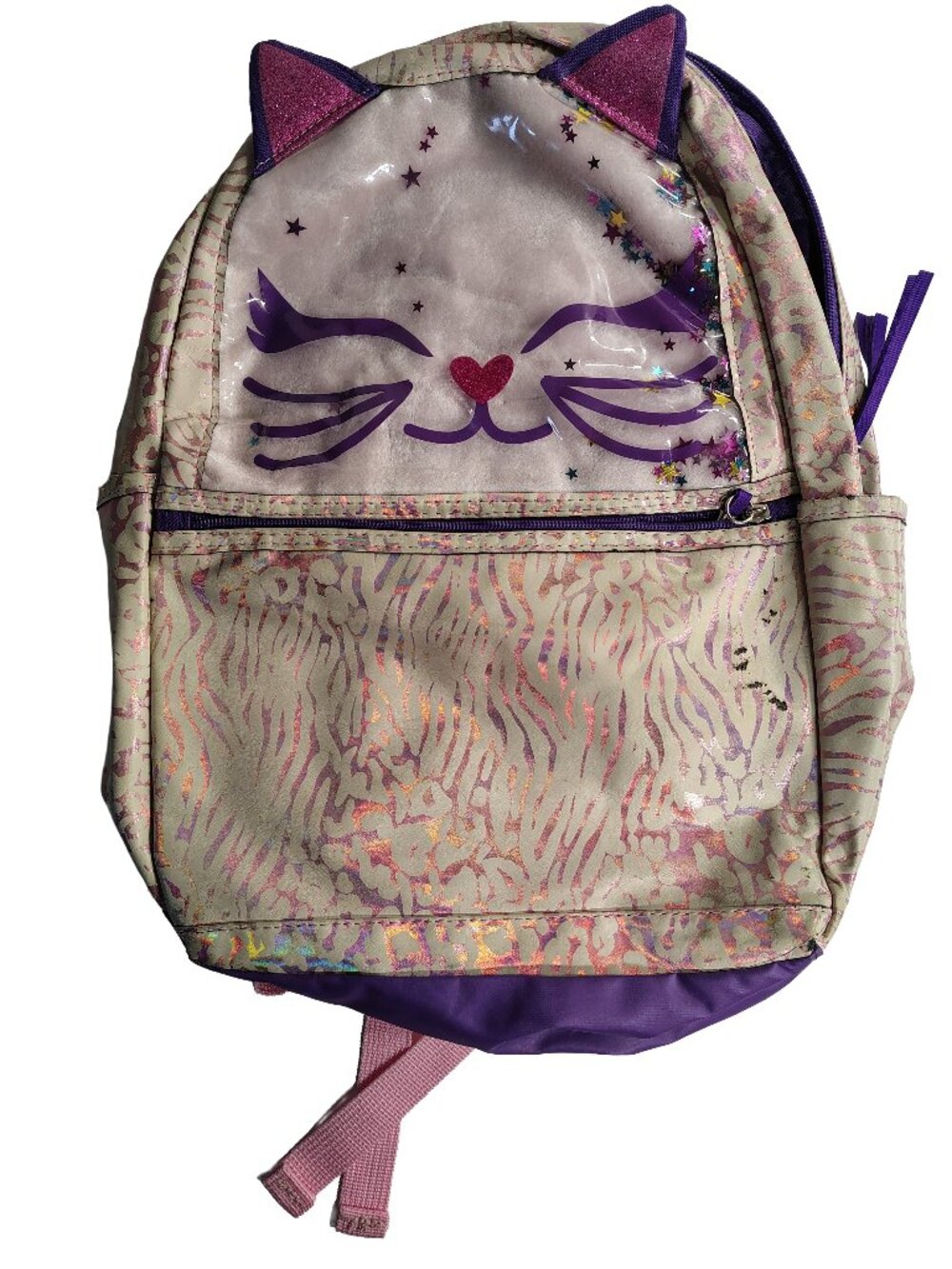 Girl's Medium Purple & Pink Kitty Cat Themed Backpack